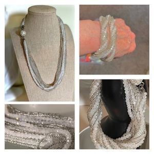 N195 Gorgeous NEW multi strand bracelet / necklace pave magnetic clasp closure